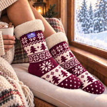 Load image into Gallery viewer, The Foozie™ Christmas Nordic slipper socks, on a window seat