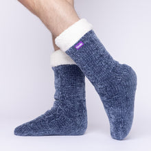 Load image into Gallery viewer, The Foozie™ in Blue, side view worn by a man in Large with the sherpa cuff folded down