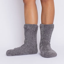 Load image into Gallery viewer, The Foozie™ Move in Dark Gray, front view of both feet showing the diamond cable knit
