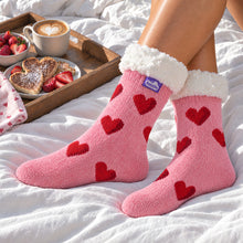 Load image into Gallery viewer, The Foozie™ Love Heart slipper socks, at breakfast
