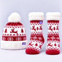 Load image into Gallery viewer, The Foozie™ Reindeer Festive Bundle, the beanie and matching slipper socks together
