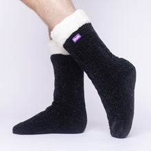 Load image into Gallery viewer, The Foozie™ in Black, side view worn by a man in Large with the sherpa cuff folded down
